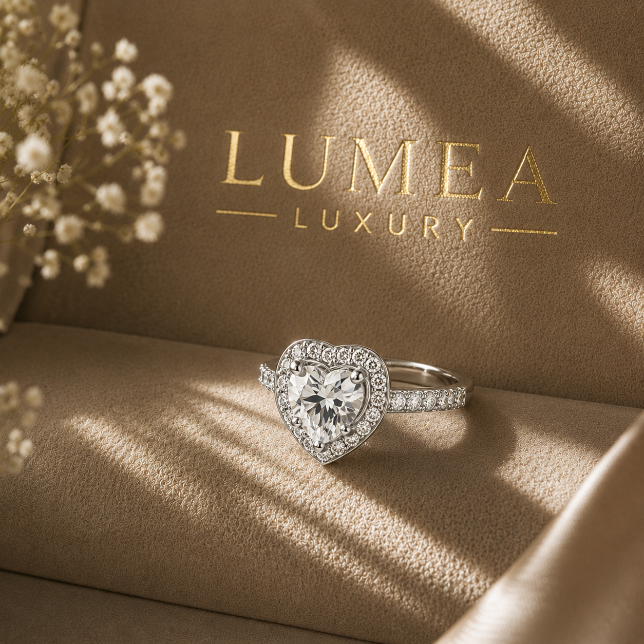 Lumea Heart halo pavé ring