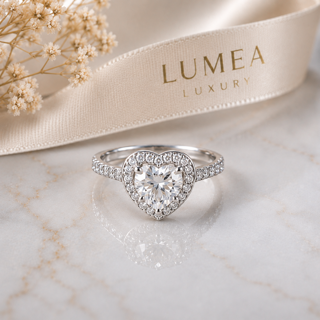 Lumea Heart halo pavé ring