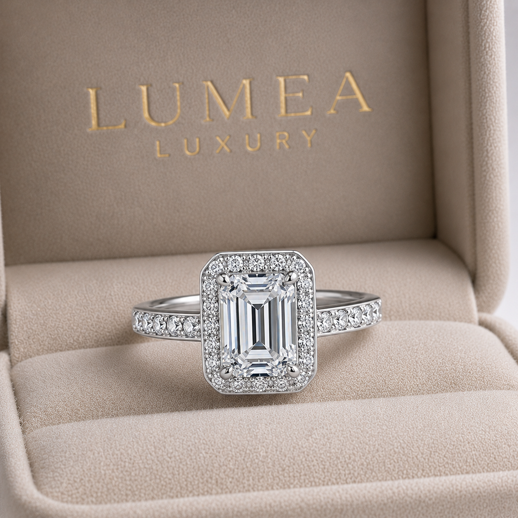Lumea Emerald-Cut Halo Solitaire, 1ct