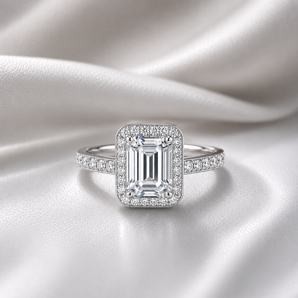 Lumea Emerald-Cut Halo Solitaire, 1ct